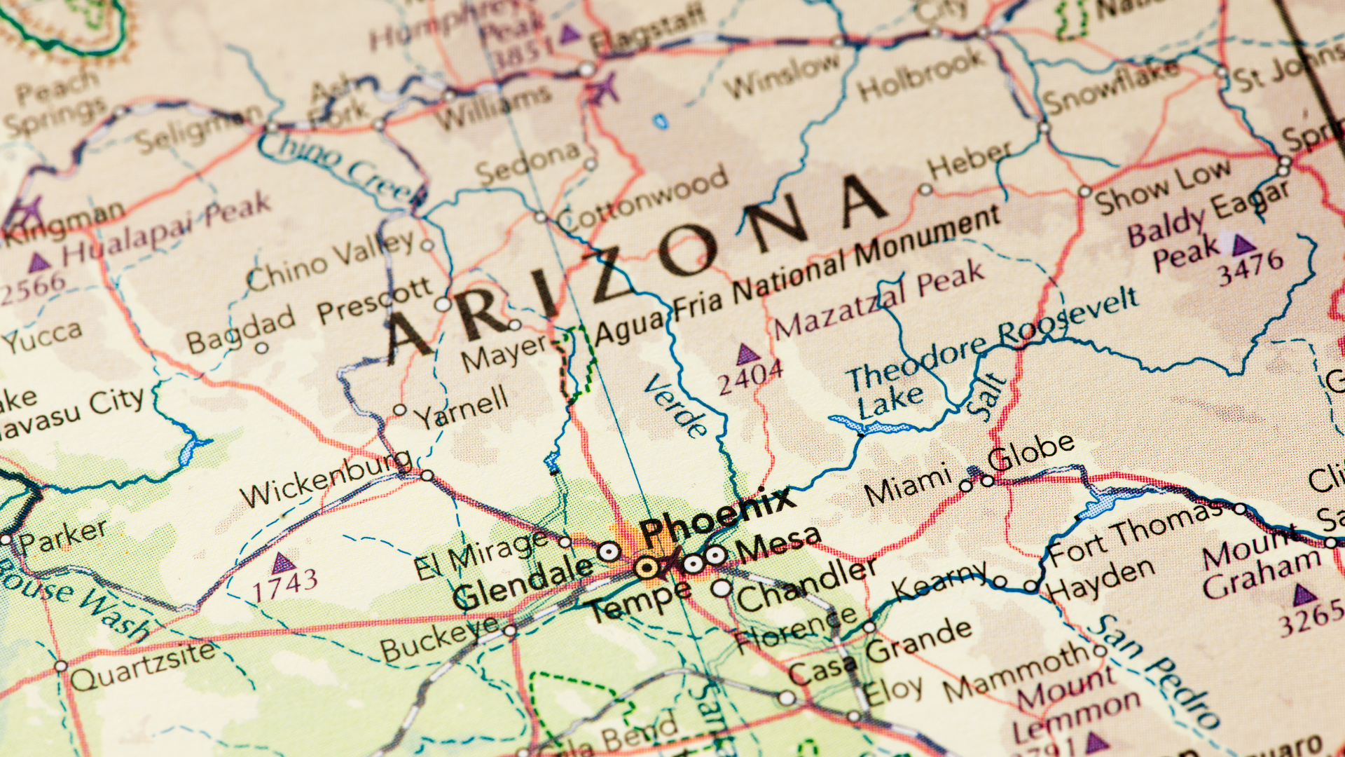 Arizona map highlighting Phoenix metropolitan area